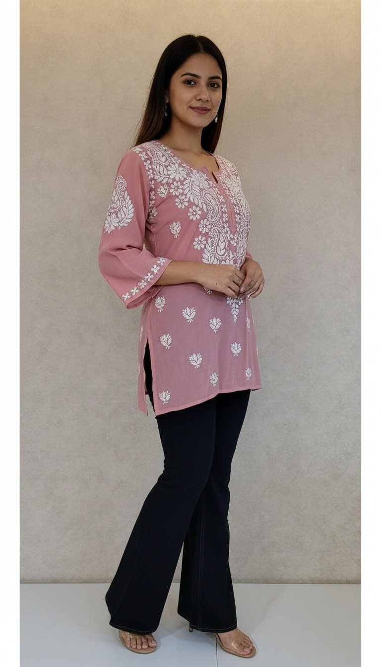 Pink Modal Chikankari Short Top