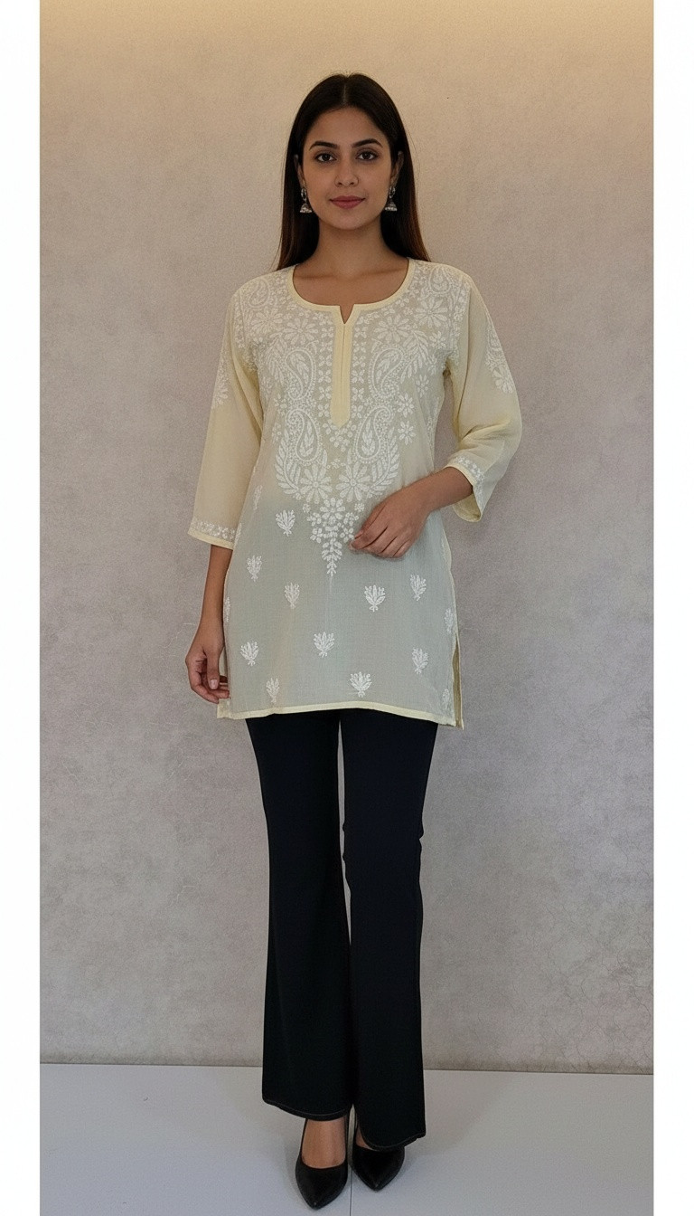 Lemon Yellow Modal Chikankari Short Top