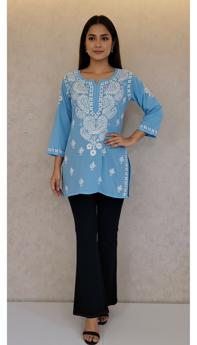 Blue Modal Chikankari Short Top