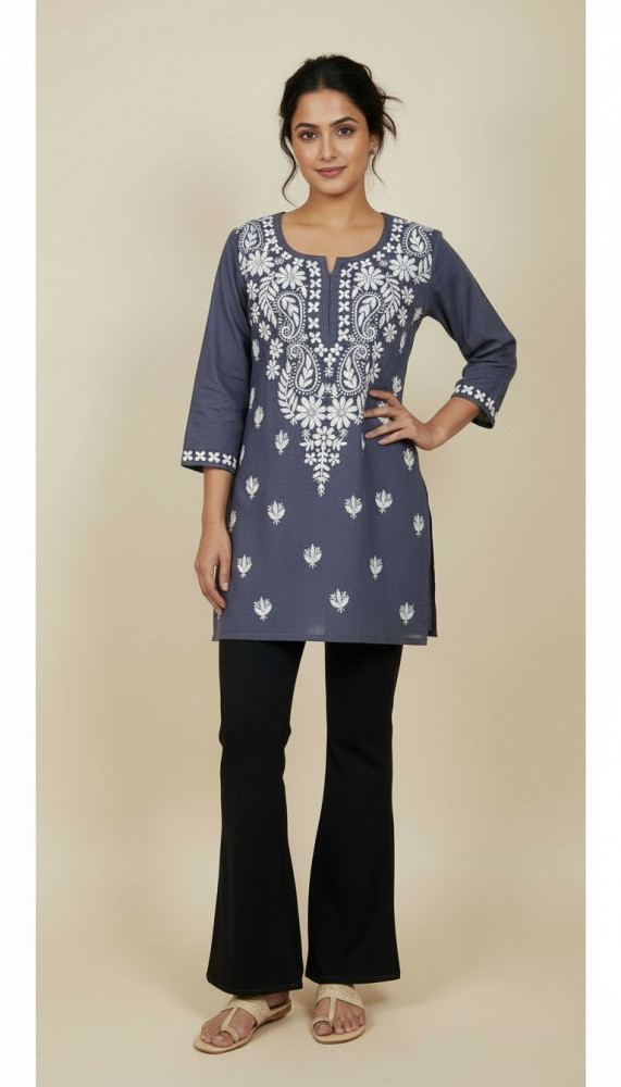 Image of Dark Gray Modal Chikankari Short Top