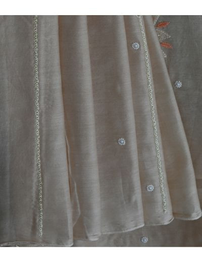 Chhangamal Hand Embroidered  Beige Colour Unstitched Chanderi Chikankari Suit Length