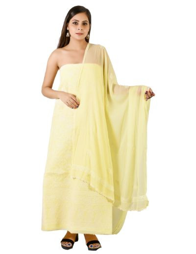 Chhangamal Hand Embroidered  Beige Cotton Blend Chikankari Suitlength