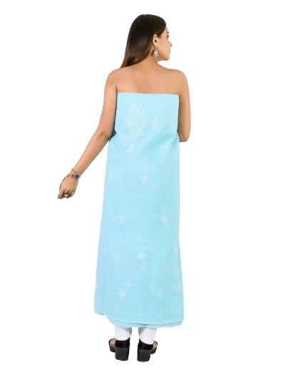 Chhangamal Hand Embroidered  Blue Cotton Blend Chikankari Suitlength