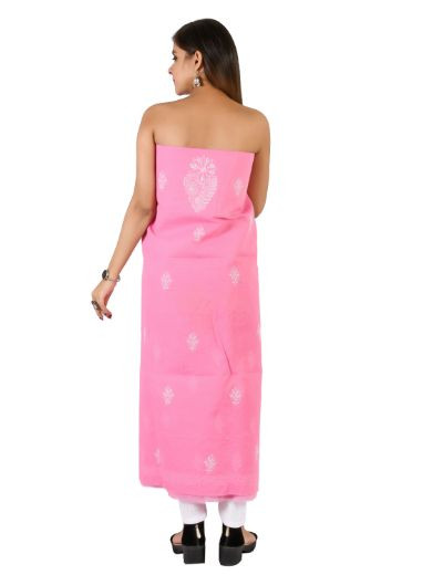 Chhangamal Hand Embroidered  Dark Pink Cotton Blend Chikankari Suitlength