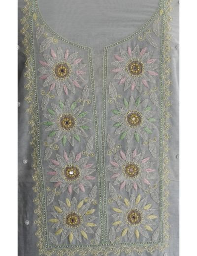 Chhangamal Hand Embroidered  Gray Colour Unstitched Chanderi Chikankari Suit Length