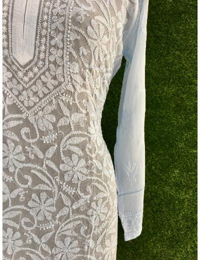 Chhangamal Hand Embroidered  Light Blue  Colour Pure Georgette Chikankari  Kurti