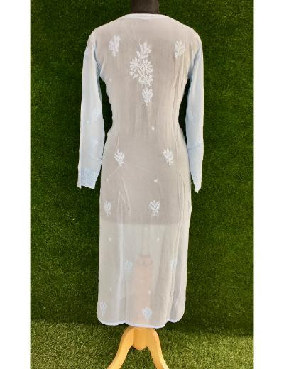 Chhangamal Hand Embroidered  Light Blue  Colour Pure Georgette Chikankari  Kurti