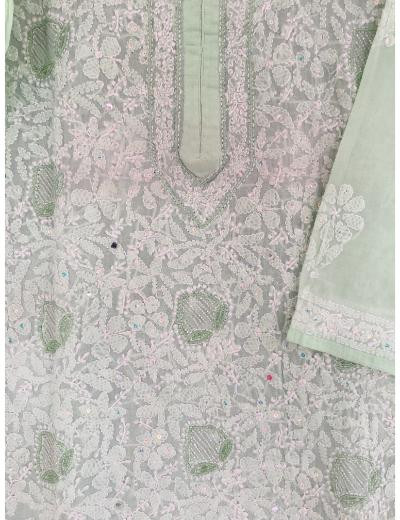 Chhangamal Hand Embroidered  Light Green  Colour Cotton Chikankari Kurti