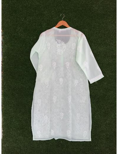 Chhangamal Hand Embroidered  Light Green  Colour Cotton Chikankari Kurti