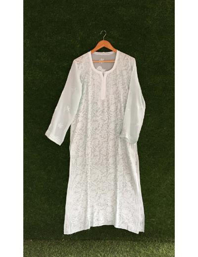 Chhangamal Hand Embroidered  Light Green  Colour Pure Georgette Chikankari  Kurti