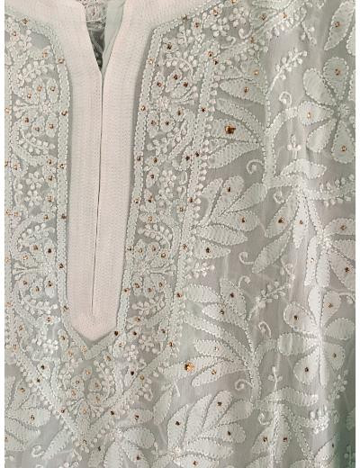 Chhangamal Hand Embroidered  Light Green  Colour Pure Georgette Chikankari  Kurti