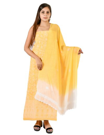 Chhangamal Hand Embroidered  Orange Cotton Blend Chikankari Suitlength