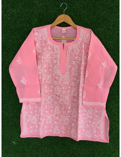 Chhangamal Hand Embroidered  Pink Colour Cotton Chikankari Top