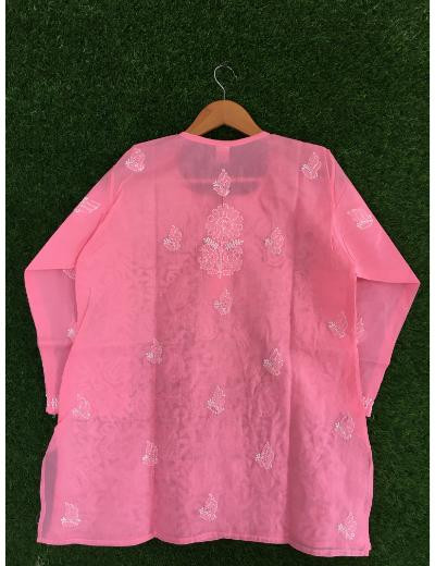 Chhangamal Hand Embroidered  Pink Colour Cotton Chikankari Top