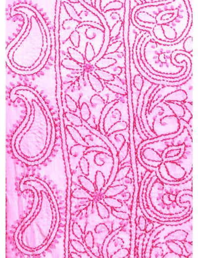 Chhangamal Hand Embroidered  Pink Colour Unstitched Silk Chikankari Suit Length