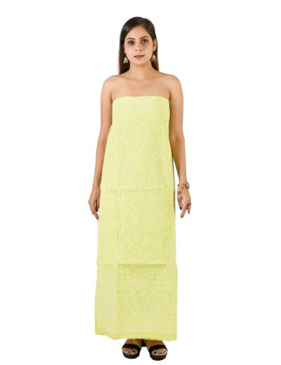 Chhangamal Hand Embroidered  Pista Green Cotton Blend Chikankari Suitlength