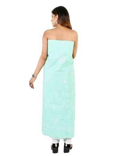Chhangamal Hand Embroidered  Sea Green Cotton Blend Chikankari Suitlength