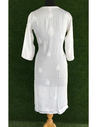 Chhangamal Hand Embroidered  White  Colour Muslin Chikankari  Kurti