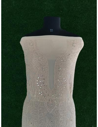 Chhangamal Hand Embroidered Almond Brown Colour Pure Georgette Chikankari Kurta Piece