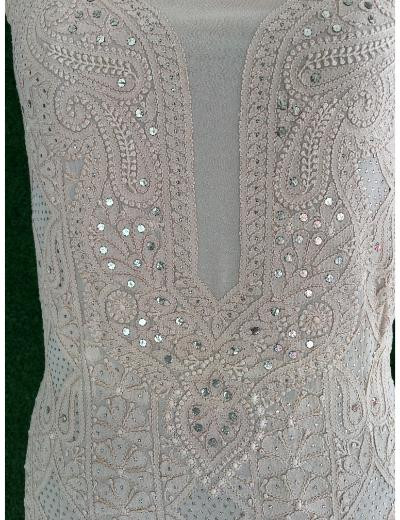 Chhangamal Hand Embroidered Almond Brown Colour Pure Georgette Chikankari Kurta Piece