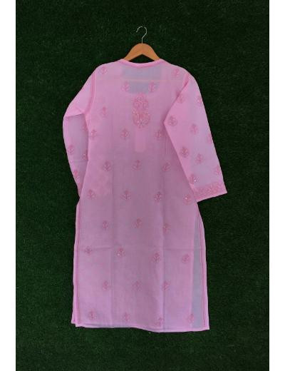 Chhangamal Hand Embroidered Baby Pink Colour Cotton Chikankari Kurti