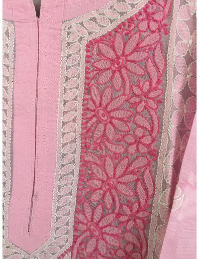 Chhangamal Hand Embroidered Baby Pink Colour Cotton Chikankari Kurti Piece