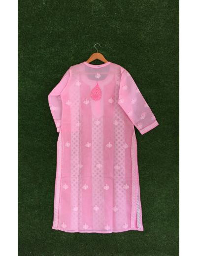 Chhangamal Hand Embroidered Baby Pink Colour Cotton Chikankari Kurti Piece