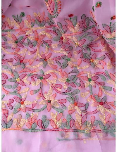 Chhangamal Hand Embroidered Baby Pink Colour Georgette Chikankari Saree