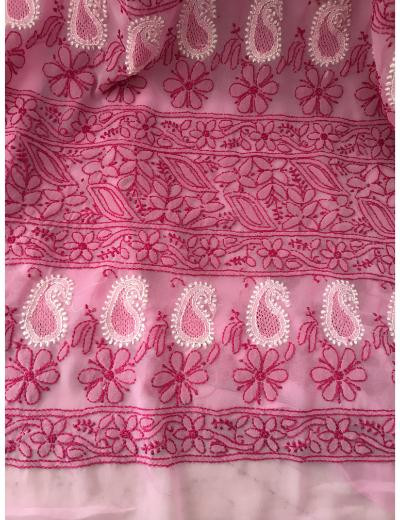 Chhangamal Hand Embroidered Baby Pink Colour Georgette Chikankari Saree