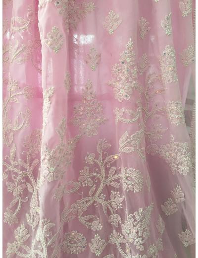 Chhangamal Hand Embroidered Baby Pink Colour Georgette Chikankari Saree