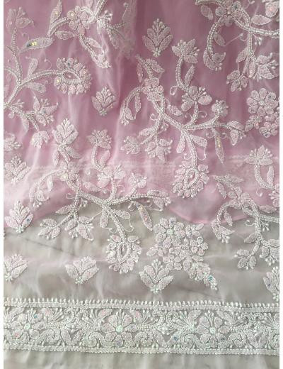 Chhangamal Hand Embroidered Baby Pink Colour Georgette Chikankari Saree