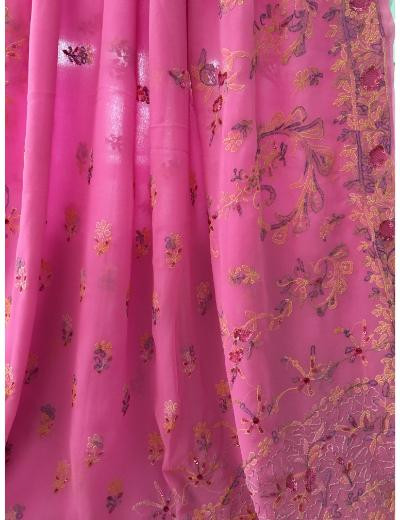 Chhangamal Hand Embroidered Baby Pink Colour Georgette Chikankari Saree