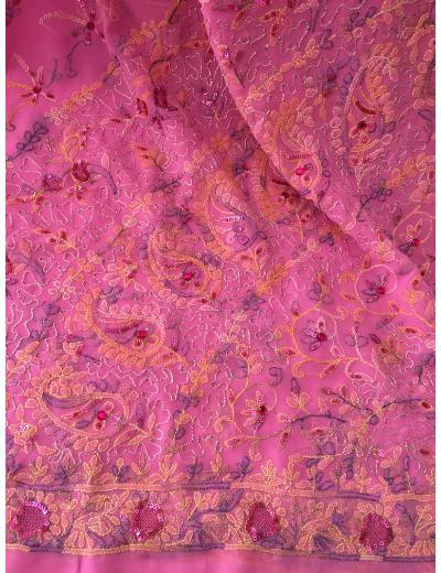 Chhangamal Hand Embroidered Baby Pink Colour Georgette Chikankari Saree
