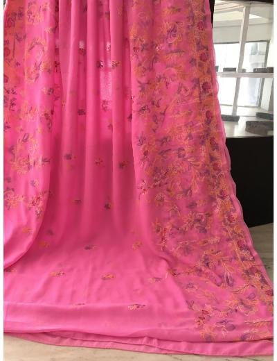 Chhangamal Hand Embroidered Baby Pink Colour Georgette Chikankari Saree