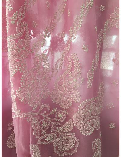 Chhangamal Hand Embroidered Baby Pink Colour Georgette Chikankari Saree