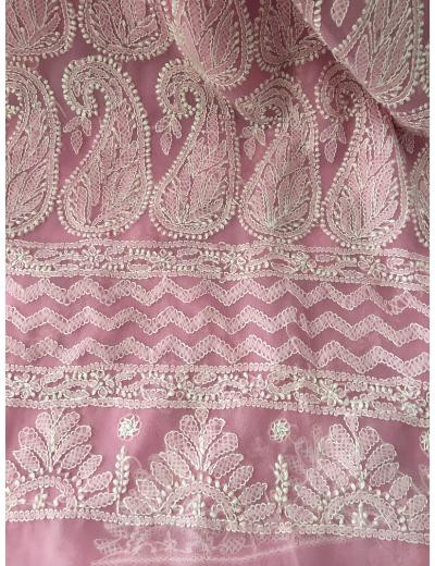 Chhangamal Hand Embroidered Baby Pink Colour Georgette Chikankari Saree