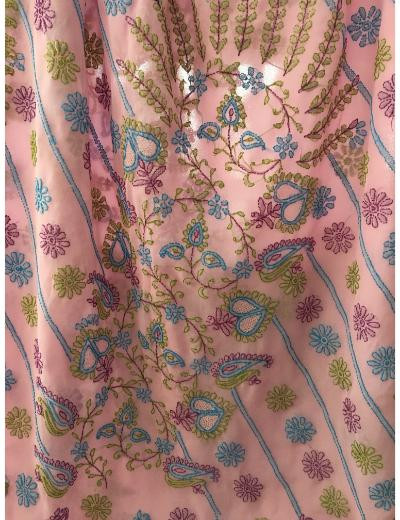 Chhangamal Hand Embroidered Baby Pink Colour Georgette Chikankari Saree