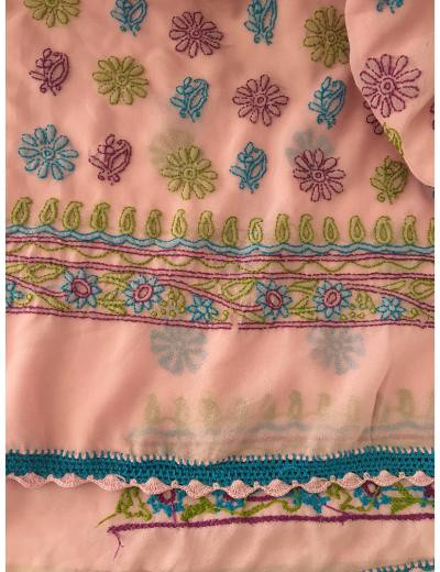 Chhangamal Hand Embroidered Baby Pink Colour Georgette Chikankari Saree