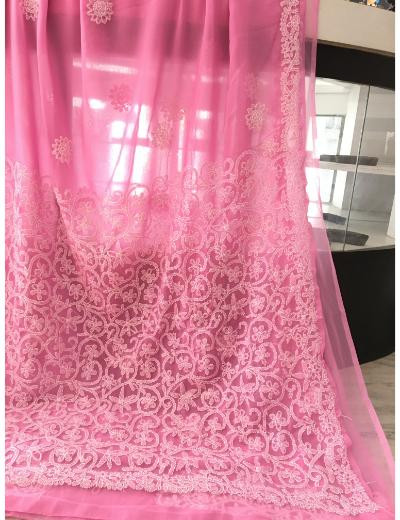 Chhangamal Hand Embroidered Baby Pink Colour Georgette Chikankari Saree