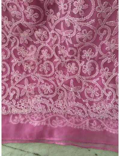 Chhangamal Hand Embroidered Baby Pink Colour Georgette Chikankari Saree