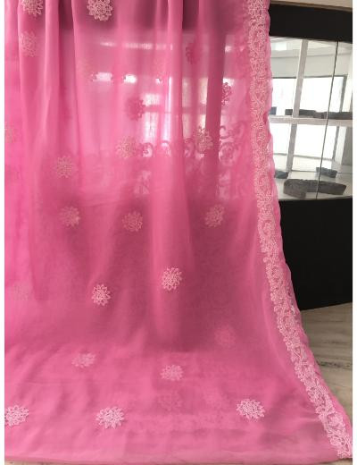 Chhangamal Hand Embroidered Baby Pink Colour Georgette Chikankari Saree