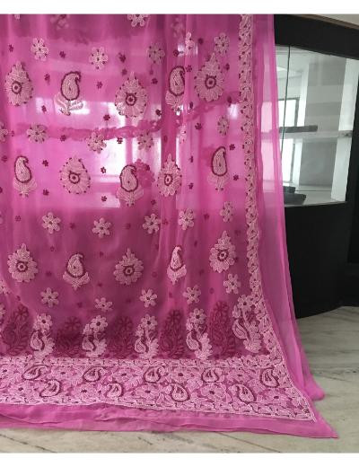 Chhangamal Hand Embroidered Baby Pink Colour Georgette Chikankari Saree