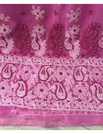 Chhangamal Hand Embroidered Baby Pink Colour Georgette Chikankari Saree
