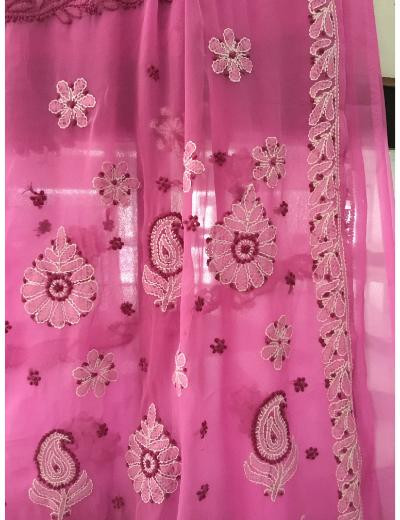 Chhangamal Hand Embroidered Baby Pink Colour Georgette Chikankari Saree