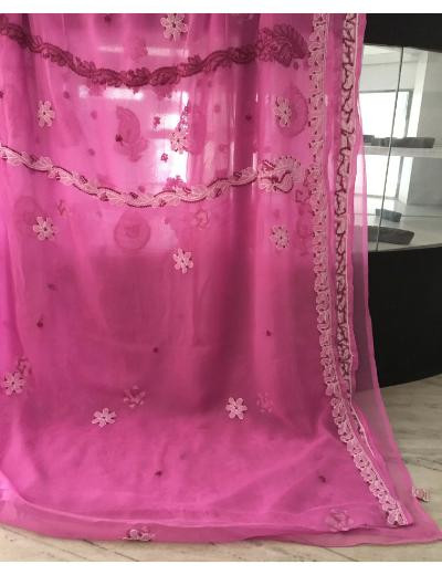 Chhangamal Hand Embroidered Baby Pink Colour Georgette Chikankari Saree