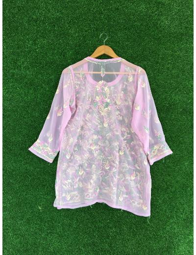 Chhangamal Hand Embroidered Baby Pink Colour Georgette Chikankari Top