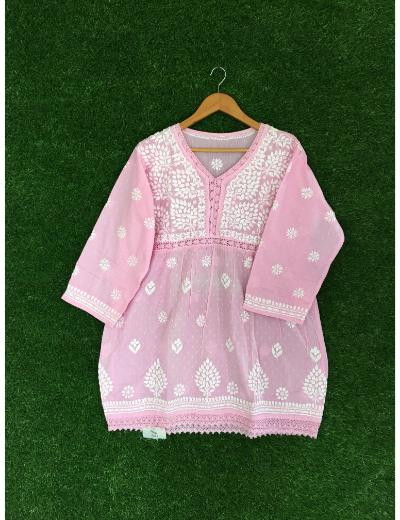 Chhangamal Hand Embroidered Baby Pink Colour Mul Cotton Chikankari Top