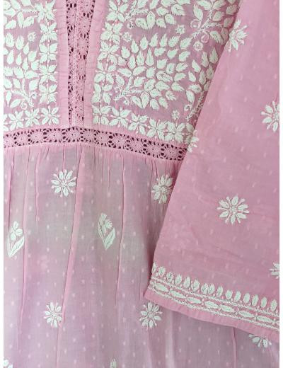 Chhangamal Hand Embroidered Baby Pink Colour Mul Cotton Chikankari Top