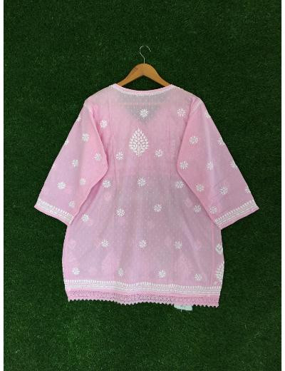 Chhangamal Hand Embroidered Baby Pink Colour Mul Cotton Chikankari Top