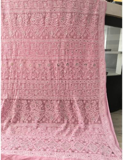 Chhangamal Hand Embroidered Baby Pink Colour Pure Georgette  Chikankari Saree Piece